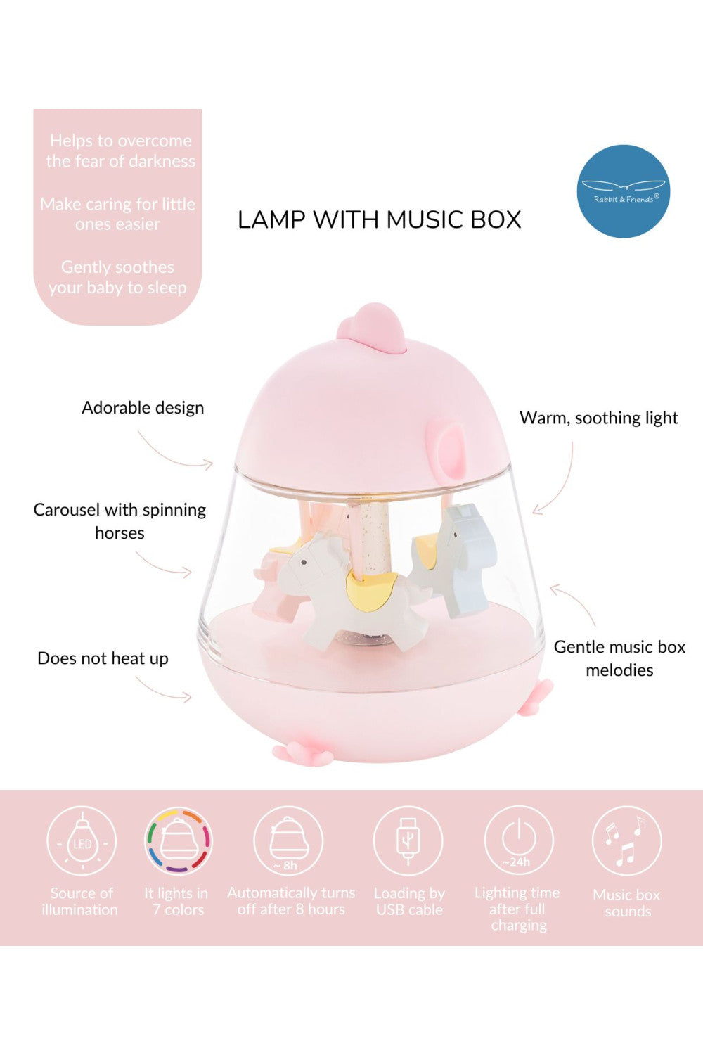 Lamp with Carousel and Music - Pink