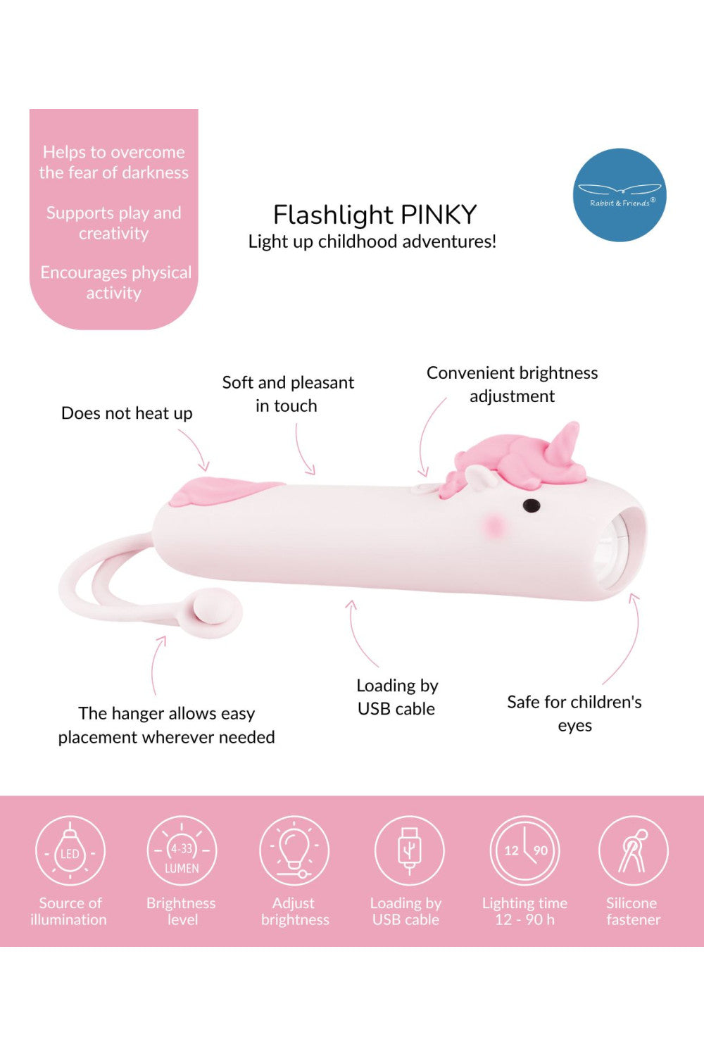 Flashlight for Kids - Unicorn PINKY