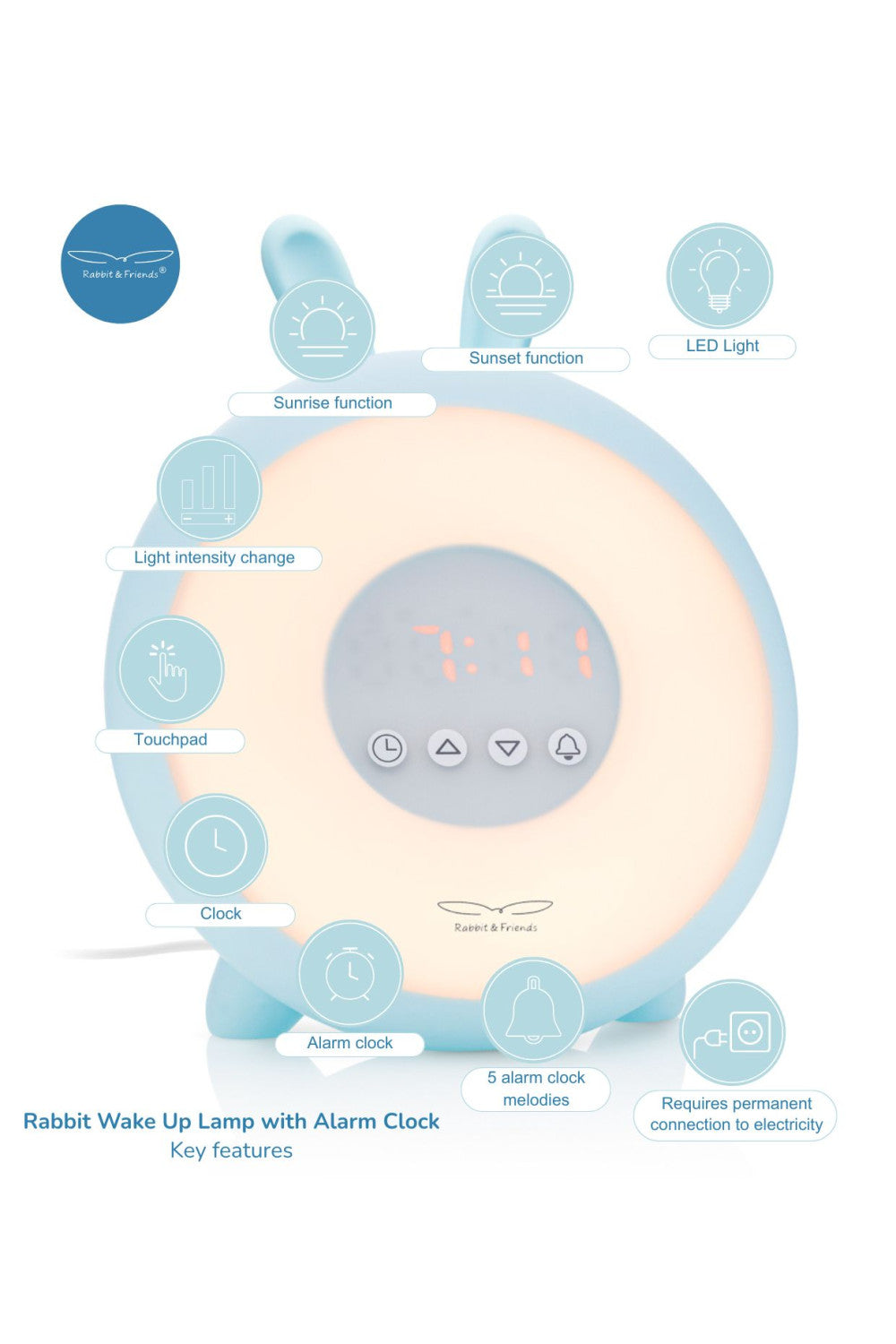 Rabbit Lamp with Alarm Clock – Blue