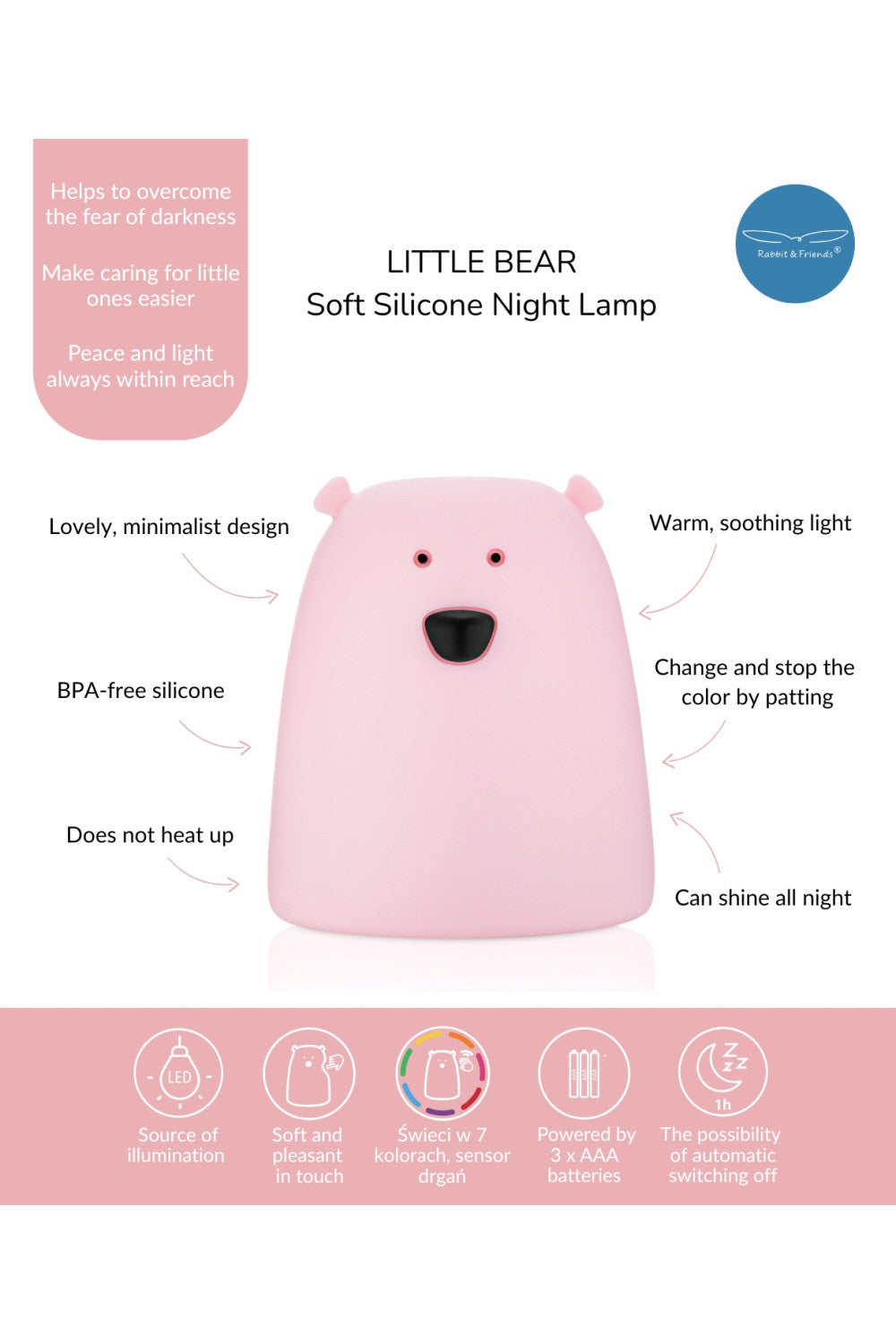 Little Bear Silicone Lamp - Pink
